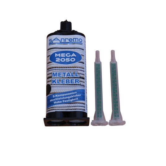 4x MEGA 2050 Metallkleber - Schwarz, 50ml Kartusche + 4 Quadro Mischers